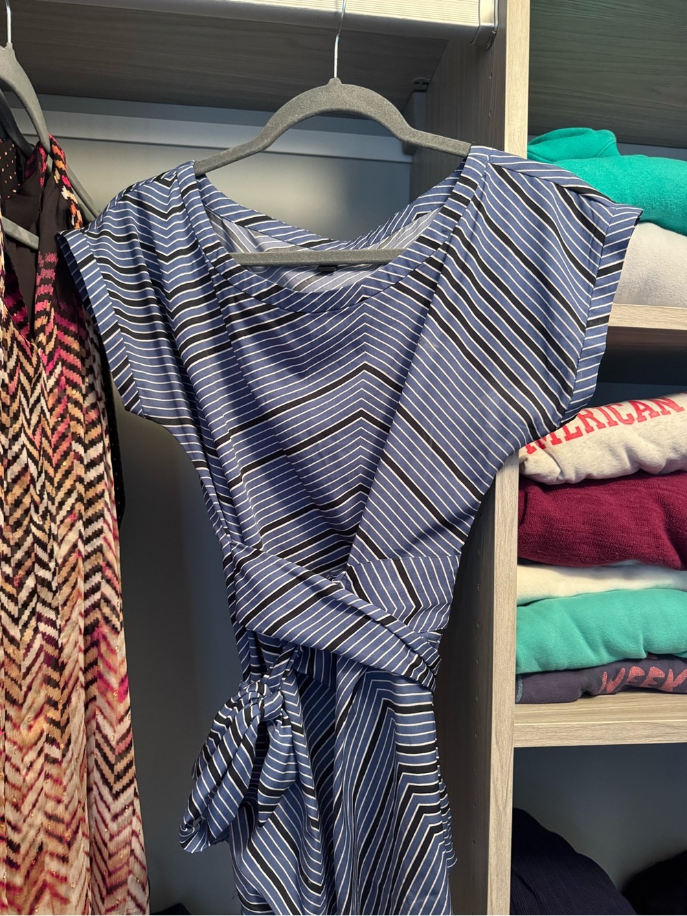 Banana Republic Navy and White Striped Tie-Waist Blouse